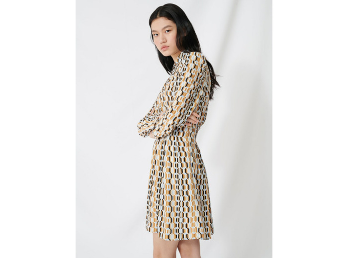 Robe imprimée et smockée en crêpe