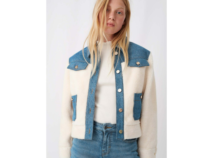 Blouson en mix jean et effet fourrure
