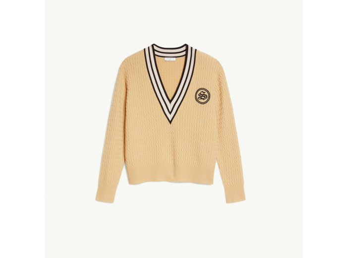 Pull oversize torsadé à encolure rayée