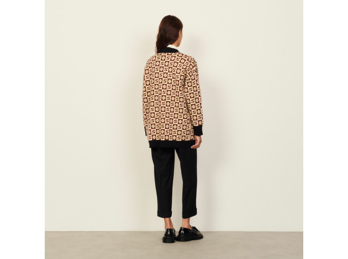 Cardi-coat long à motif jacquard