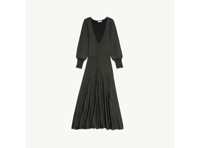 Robe longue en maille lurex boutonnée