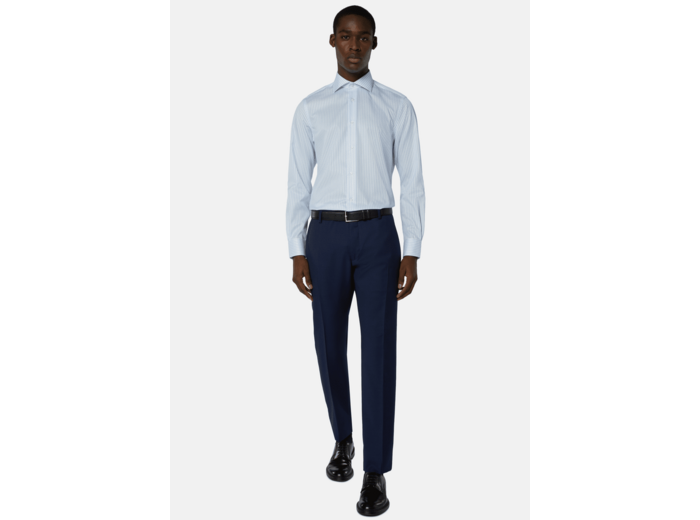Chemise À Rayures Bleu Ciel En Coton Dobby Slim Fit