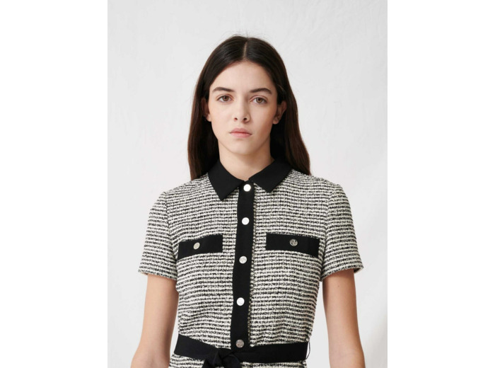 Robe façon tweed ceinturée