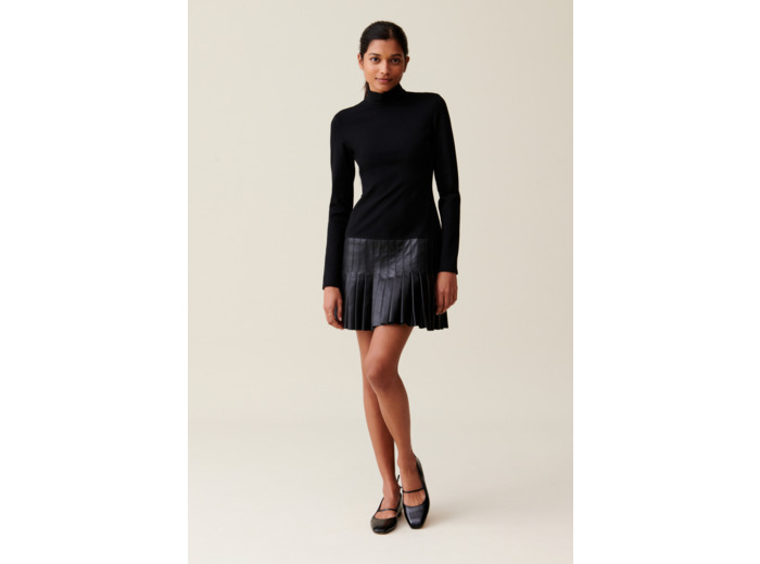 Robe noire bi-matière cuir
