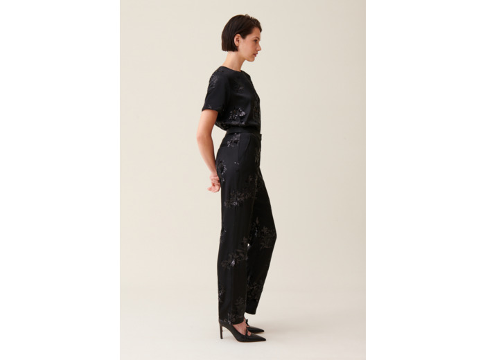 Pantalon sequins brodés noir