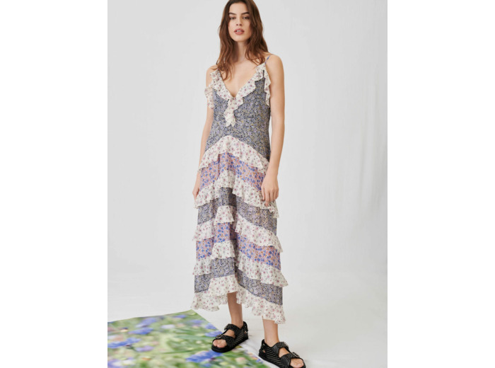 Robe à volants en voile de coton imprimé