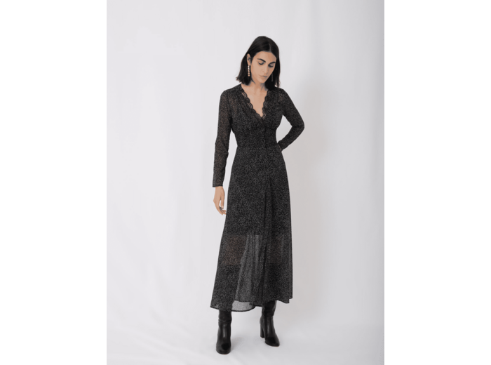 Robe en jacquard floqué velours et pois
