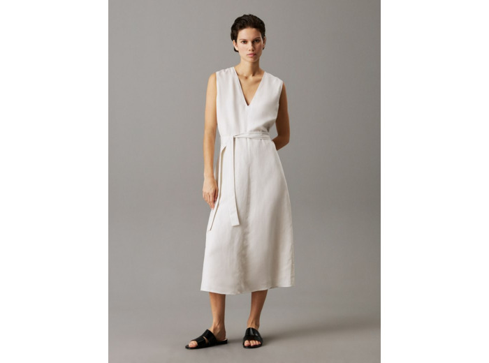 ROBE SANS MANCHES EN MÉLANGE DE LIN AVEC ENCOLURE EN V