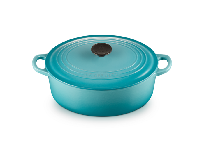 Cocotte ovale 29cm en fonte émaillée bleu caraïbes