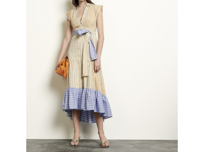 Robe longue asymétrique à rayures