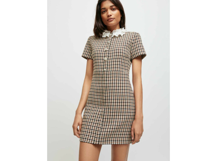 Robe à carreaux à col en dentelle