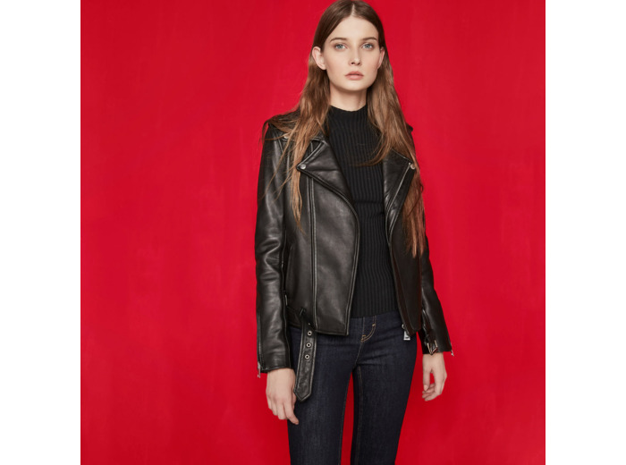 Blouson en cuir avec ceinture