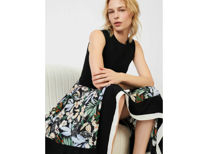 Robe trompe l'œil en satin imprimé