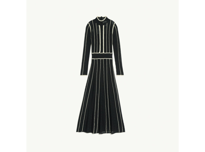 Robe longue en pointelle bicolore