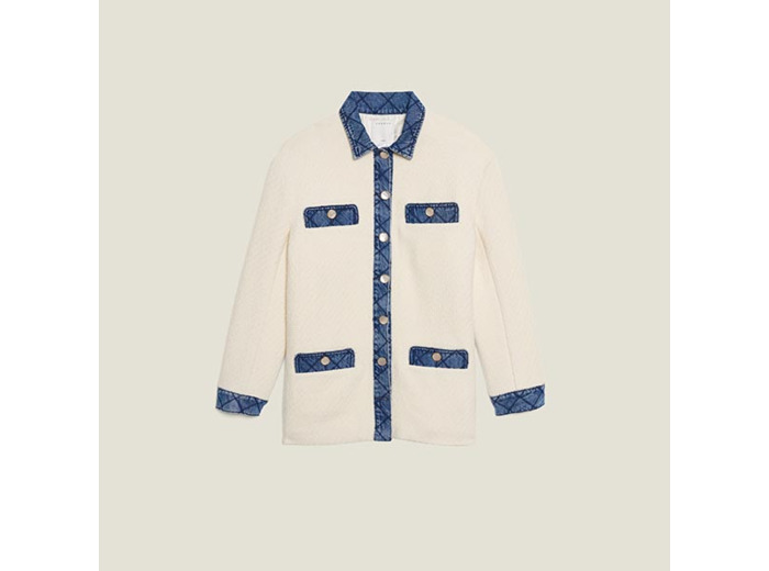 Veste en tweed  à empiècements en jean