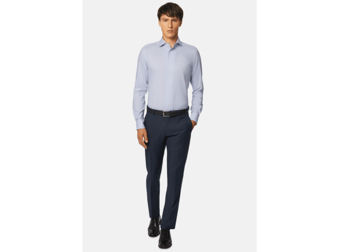 Chemise Pied-de-poule En Coton Bleu Regular Fit