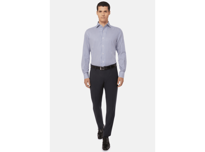 Chemise En Coton Dobby À Rayures Bleues Regular Fit