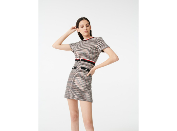 Robe façon tweed avec lurex et bandes