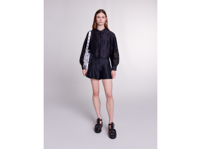 Chemise courte en lin ajourée