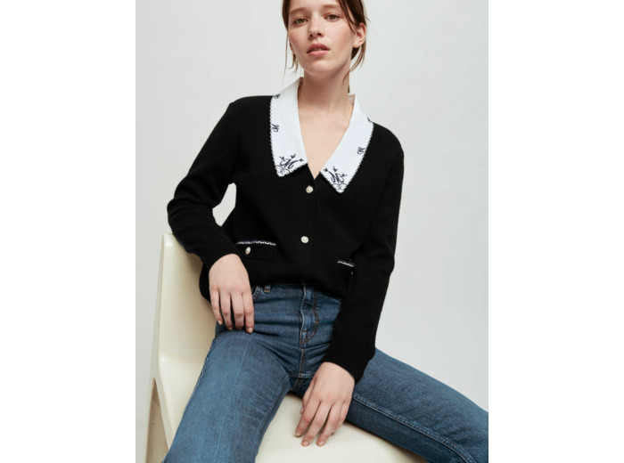 Cardigan à col en popeline brodée