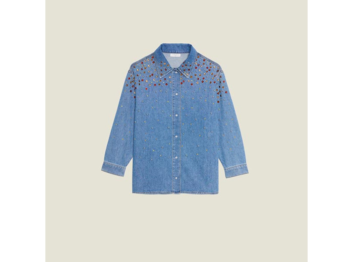 Chemise en jean à strass multicolores