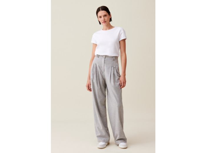 Pantalon large maille gris clair
