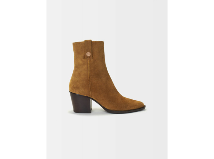 Bottines santiags en cuir suède camel