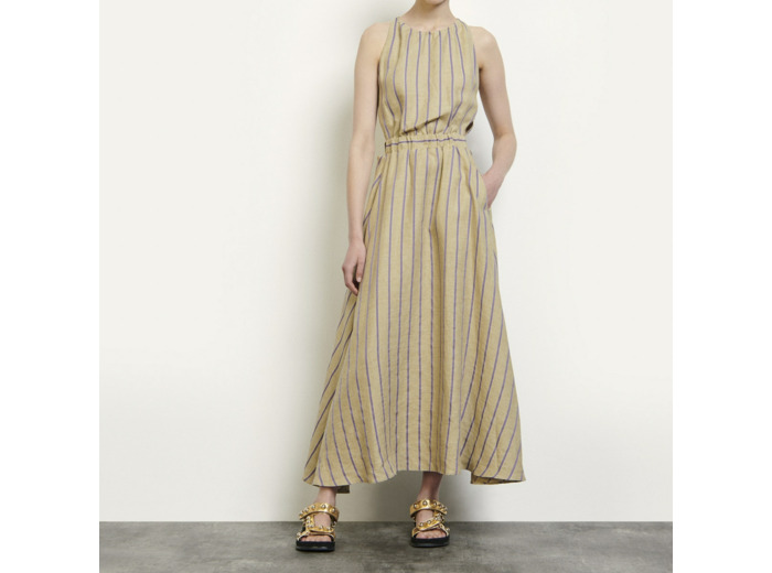 Robe longue à rayures en lin mélangé