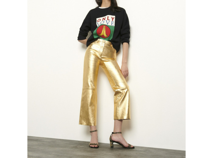 Pantalon en cuir métallisé