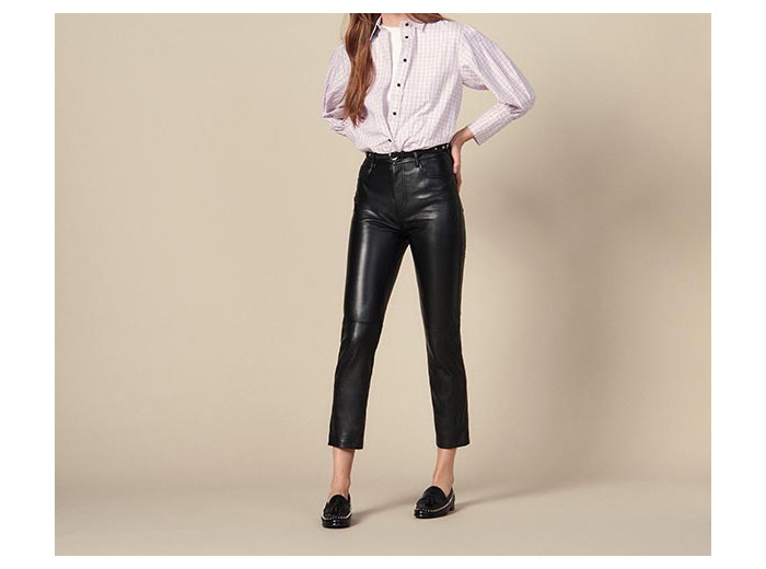Pantalon en cuir droit à découpes