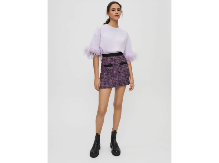 Jupe en tweed violet et contrastes