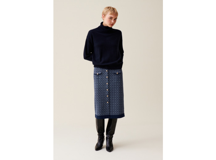 Jupe monogramme taille haute marine