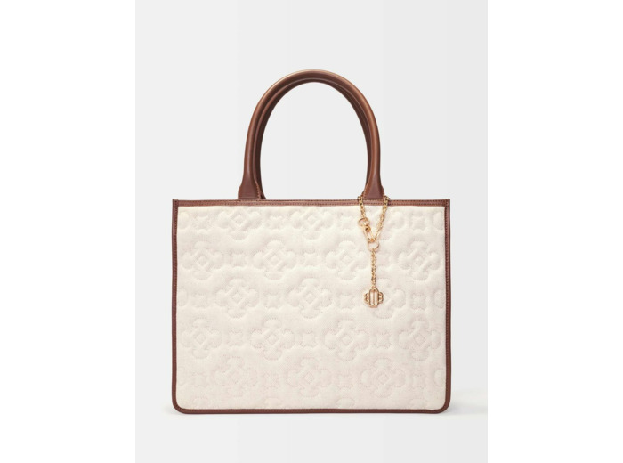 Cabas en cuir et lin viscose logo Clover