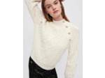 Gros pull en maille tressée écru