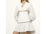 Robe courte en ramie avec galon frangé