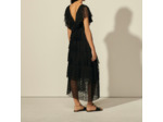 Robe longue en plumetis brodé plissé