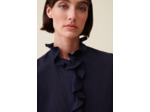 Blouse rayée volants bleu foncé