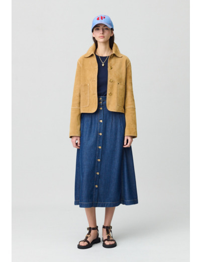 Jupe denim longue à boutons