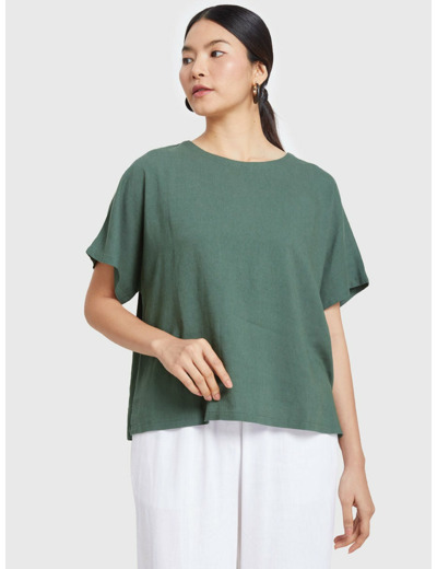 เสื้อเบลาส์ผู้หญิงแขนสั้นผ้าลินินผสม