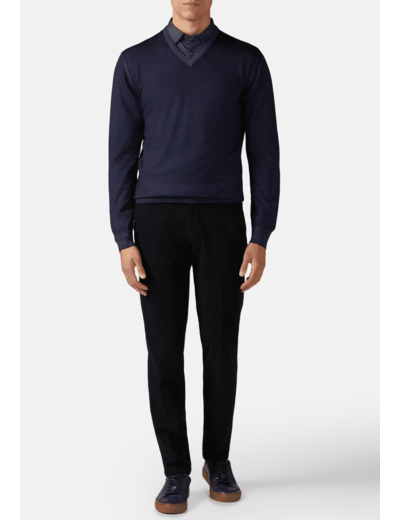 Pull Col V Bleu Marine En Laine Mérinos