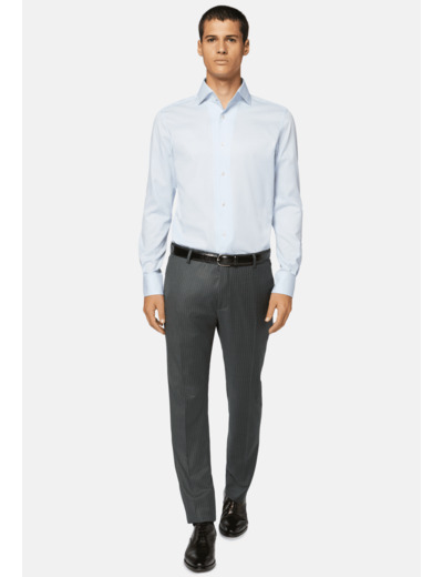 Chemise Bleu Clair En Coton Dobby Regular Fit