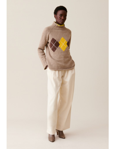 Pull oversized col cheminée motifs
