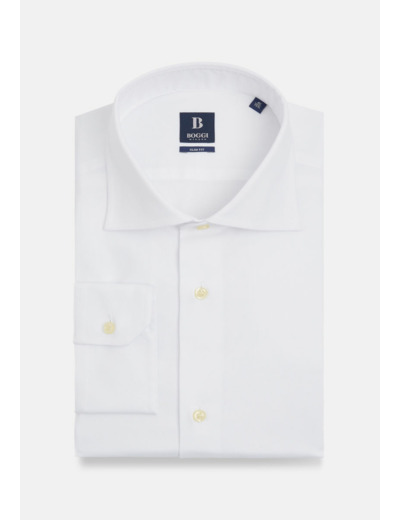 Dress Shirt Dobby White In Cotton Slim Fit