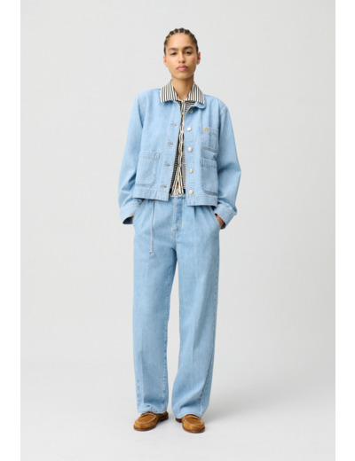 Veste jean denim col claudine