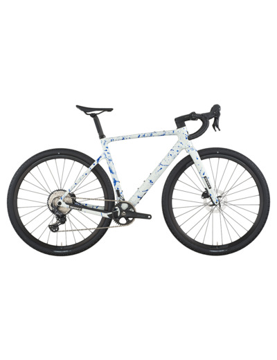 Vélo de gravel ADDICT GRAVEL 30 Blanc/Bleu Éclaboussures