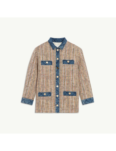 Veste en tweed à empiècements en jean