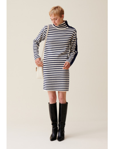 Robe marinière maille col montant
