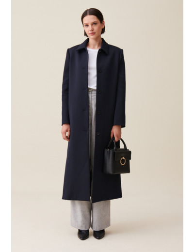 Manteau long coupe droite bleu