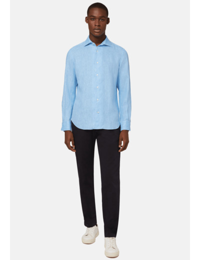 Chemise Bleu Clair En Lin Coupe Droite