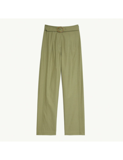 Pantalon large taille haute en gabardine